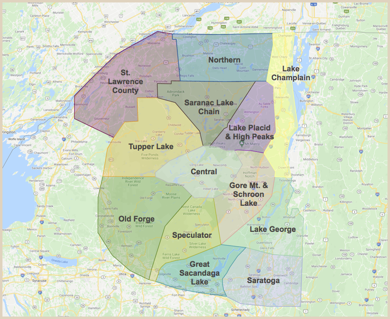 map of Adirondack regions