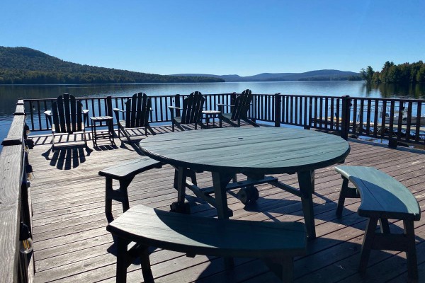 Boat house deck and mountain views