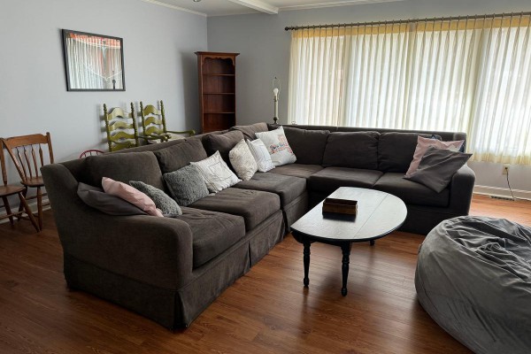 Living room off hallway/streaming TV wall. 