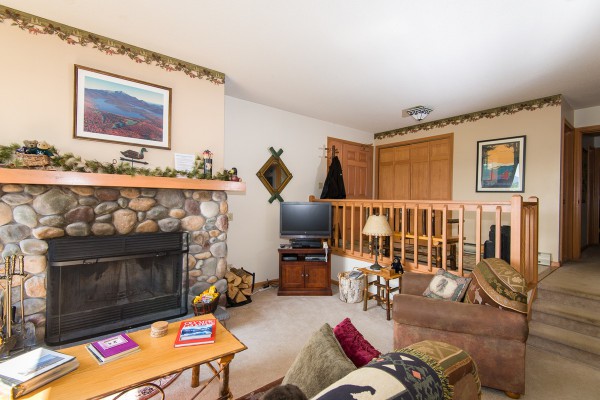 Another view of our LR, with a wood burning fireplace!