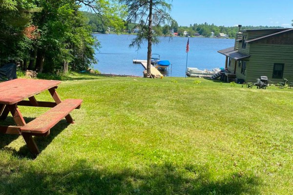 Looking out from the cabin to the lake