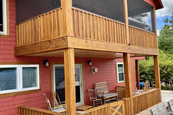 Covered lakeside porch 