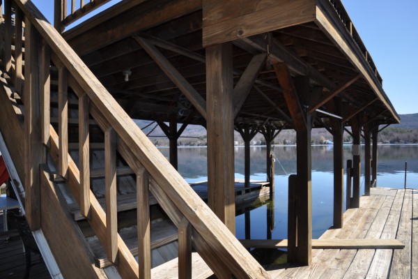 Bring the boat or swim off the dock.