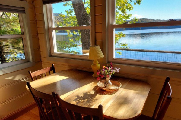 enjoy your meals inside or on the deck of Chickadee 