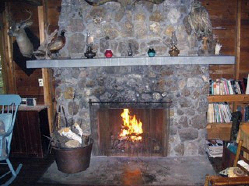 Big Camp living room fireplace