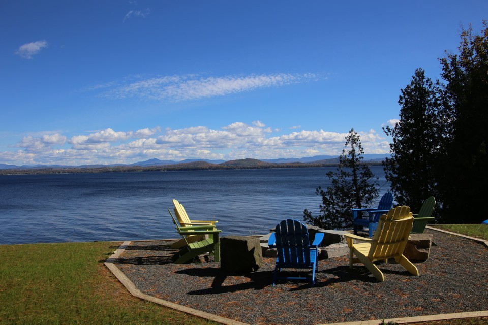 Lakefront firepit (railings will be installed by May)