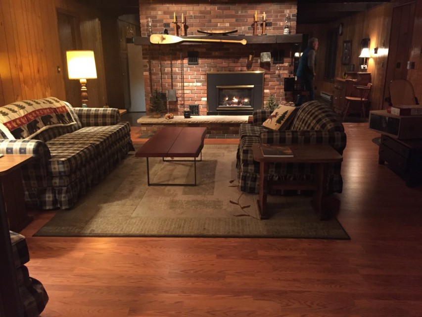 Living room at night with fire