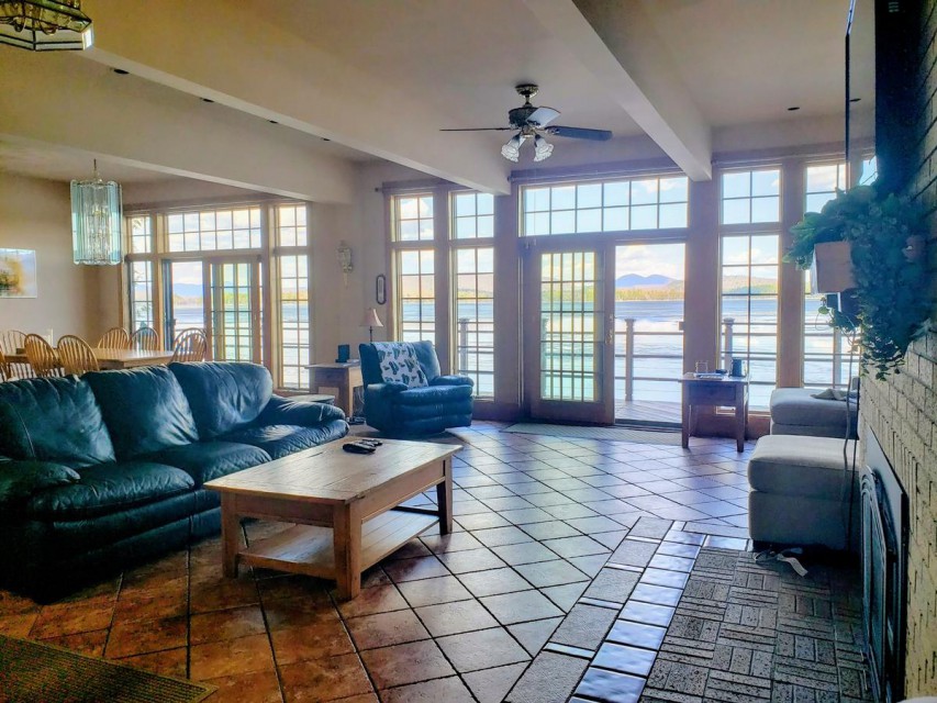 Large family room area with TV and great views!