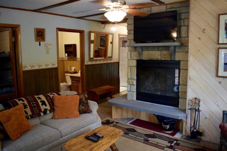 Living Room with Wood-Burning Fireplace