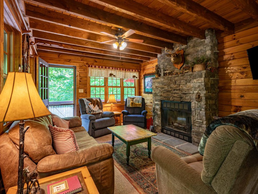 Living Room with Wood Burning Fireplace