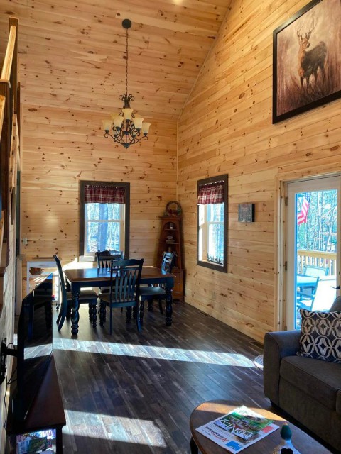 Dining Area with Cathedral Knotty Pine!