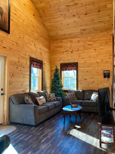 Living Area with Cathedral Knotty Pine!