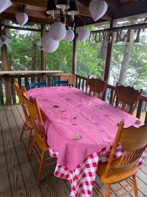 Inside the screened enclosed porch of gazebo