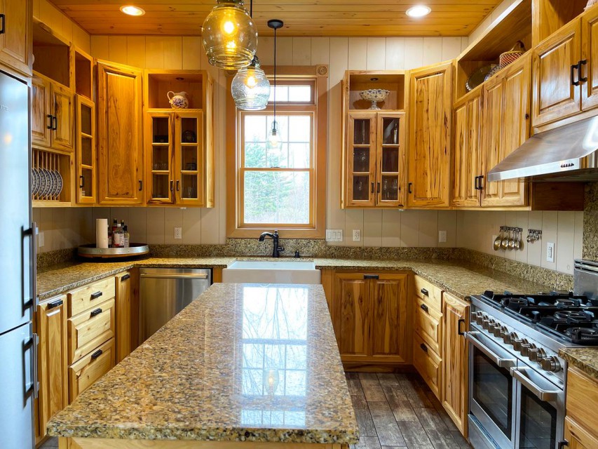 Gourmet kitchen to the right of the dining area.