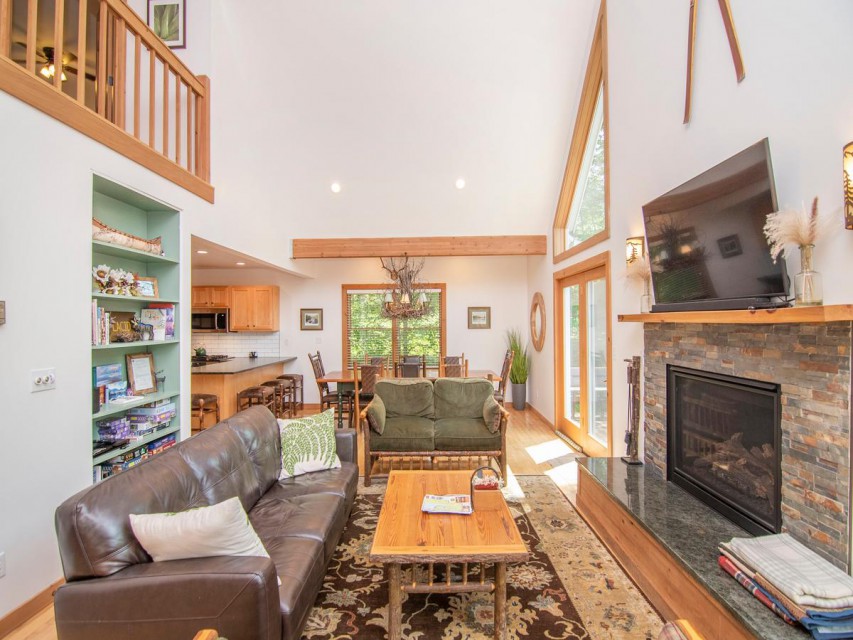 Working gas fireplace and large TV with many options