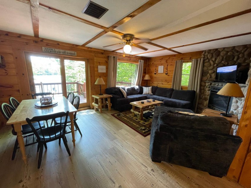 Comfy furniture to relax around the fireplace or TV