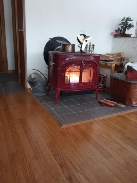 Vermont Cast Iron Wood Stove in the Great Room
