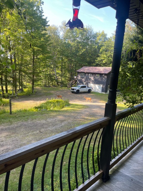 View of garage with apartment from the main house