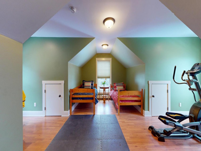 Upstairs bedroom with twin beds