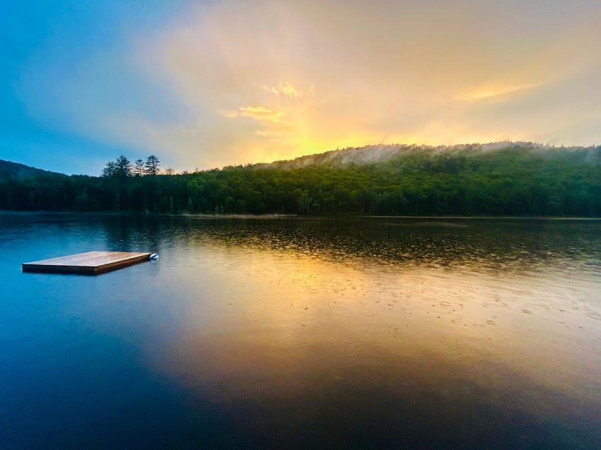 Private swimming raft, view from property