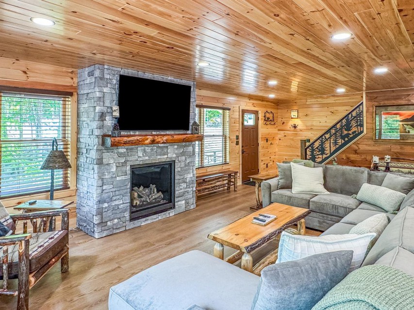 Great Room with Stone Propane Fireplace