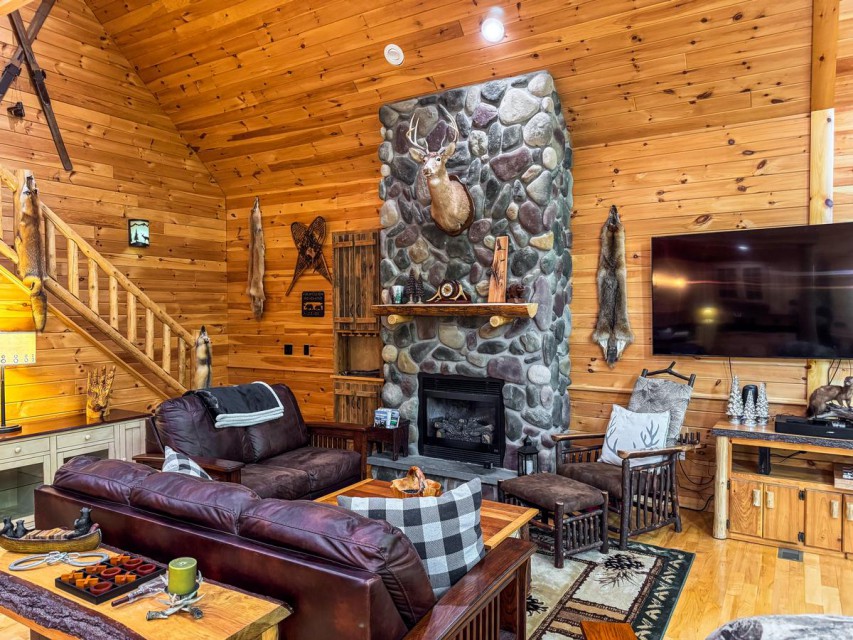 Great Room with Fieldstone Propane Fireplace