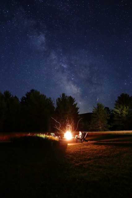 The firepit and star lit sky.