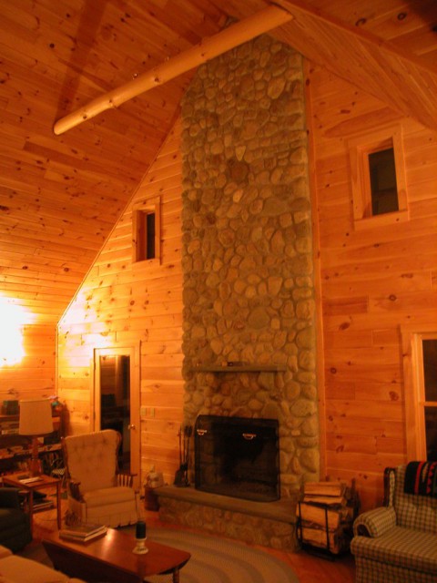 River rock fireplace in the Great Room
