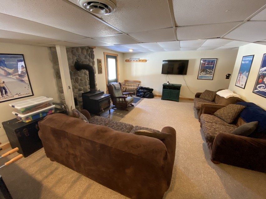 Rec Room, Woodburning stove in walk-out basement