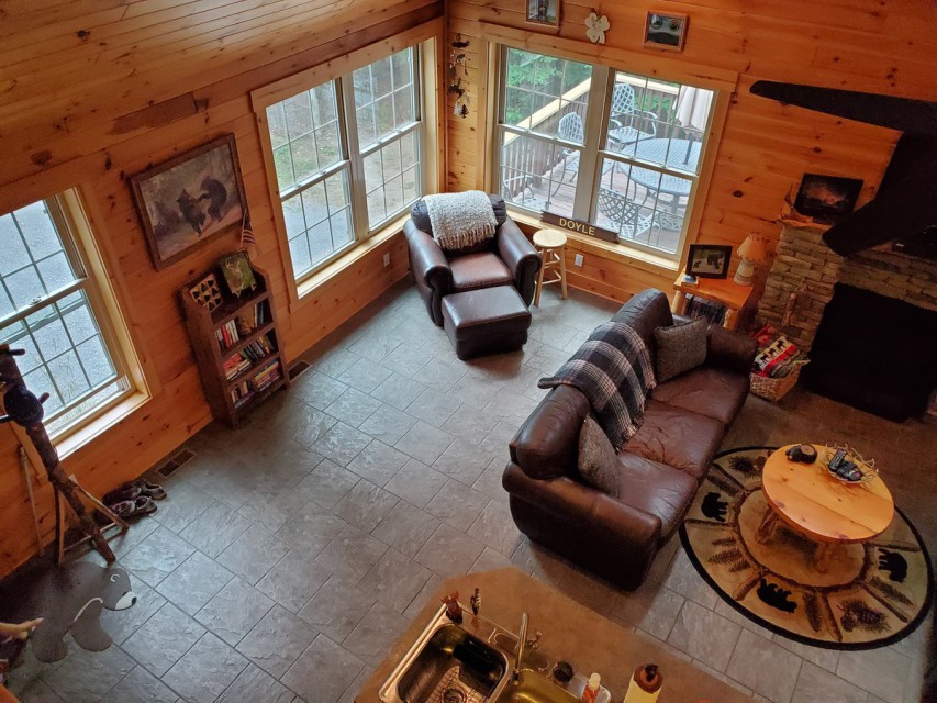 Great room from loft (looking toward front of cabin)