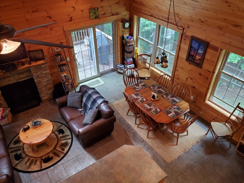 Great room from loft (looking toward back of cabin)