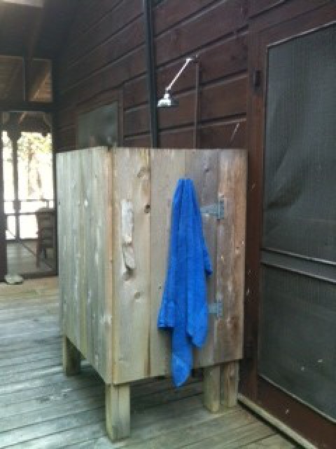 Outdoor shower on back deck