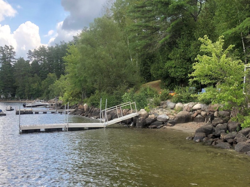 View of dock and beach from water