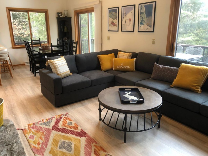 Open plan upstairs for living and dining.