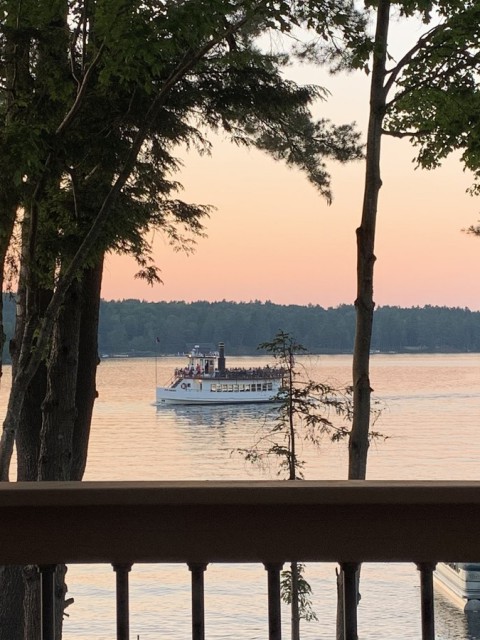 The W.W.Durant Dinner Cruise boat going by Camp.