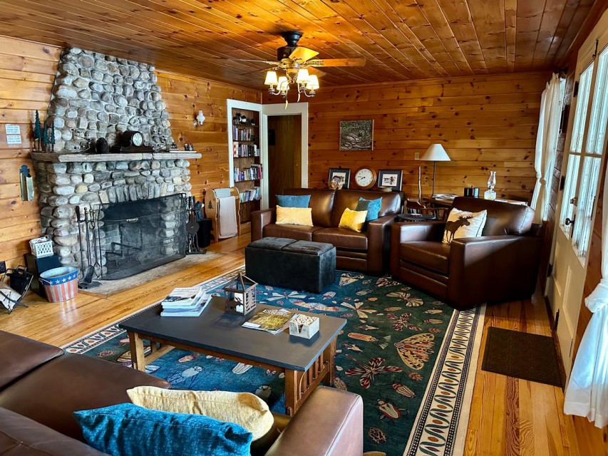 Living Room Stone Fireplace