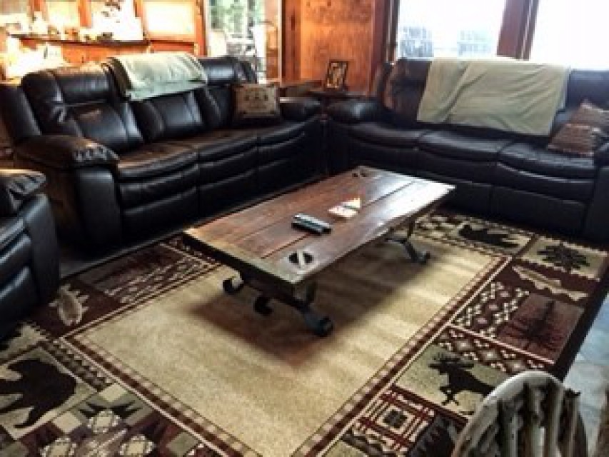Living room with comfortable couches and view