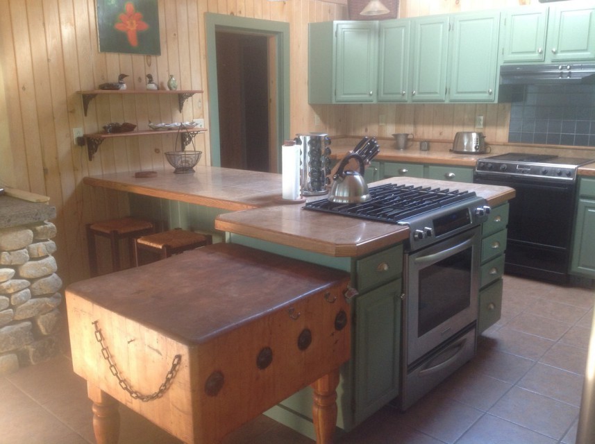 The kitchen is large and is fully stocked