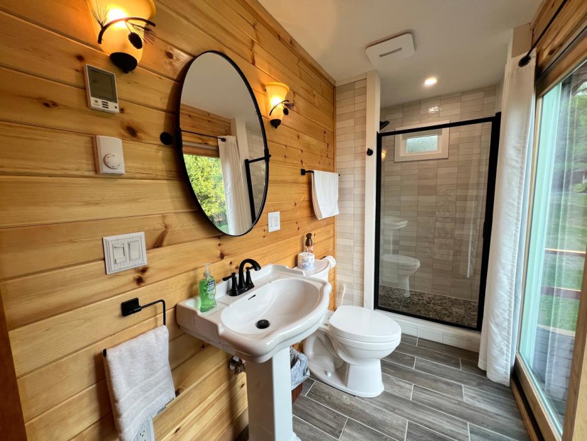 Full bath with walk-in shower, heated floors 1st level