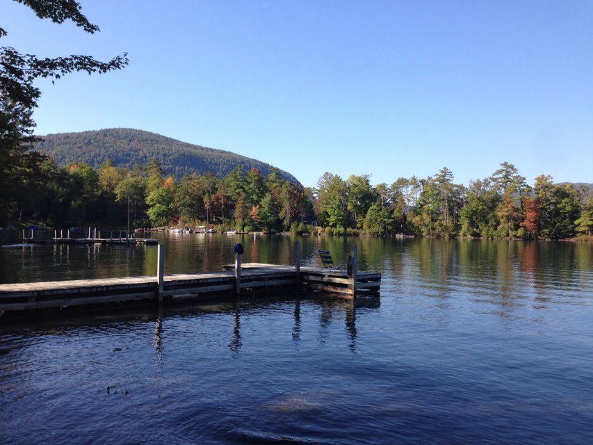 Looking south at the dock and protected Indian Bay