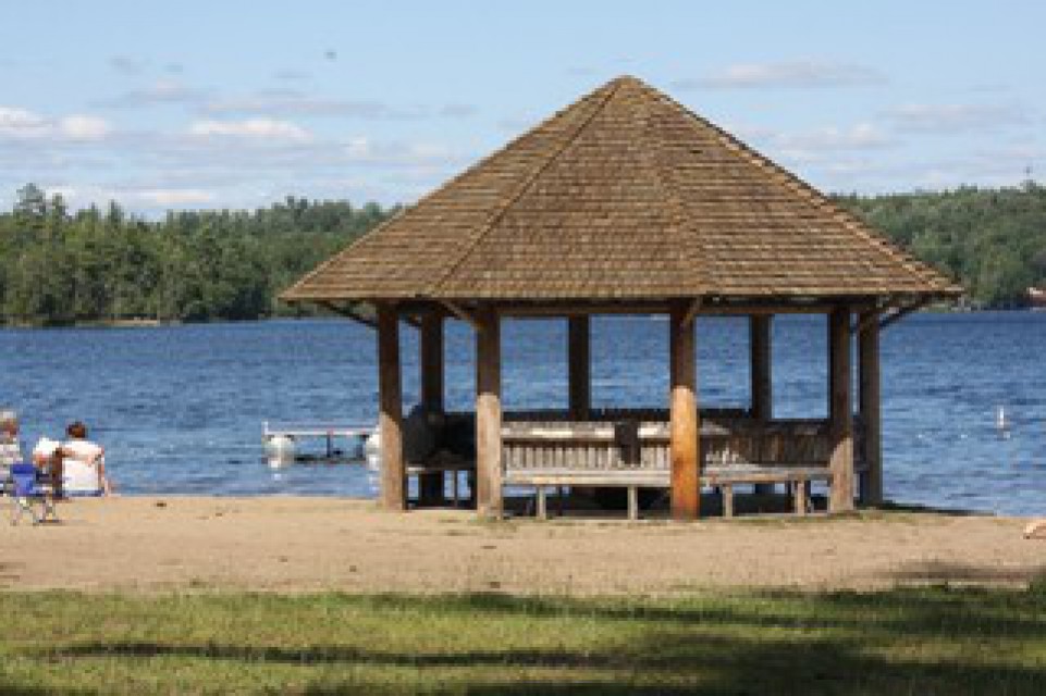 Private Antlers Beach with Swim Platform in Summer
