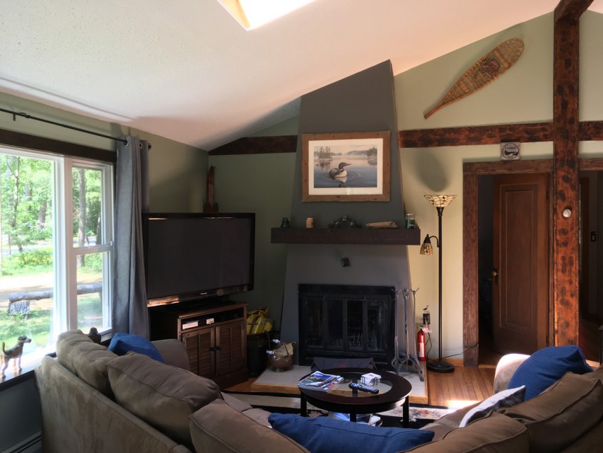 Main living area, fireplace
