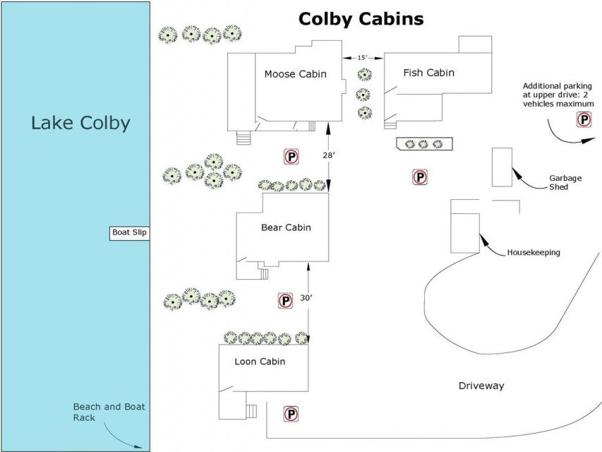 Map of all 4 Colby Cabins