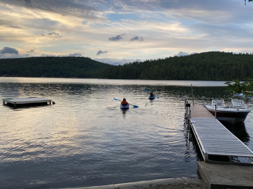 Swim dock, boat dock, 2 kayaks, row boat
