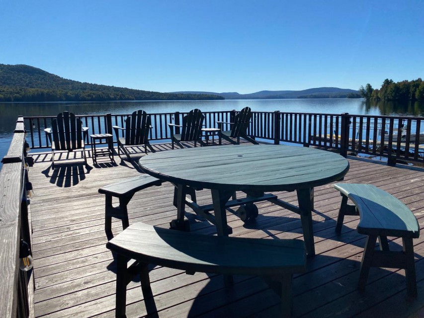 Boat house deck and mountain views