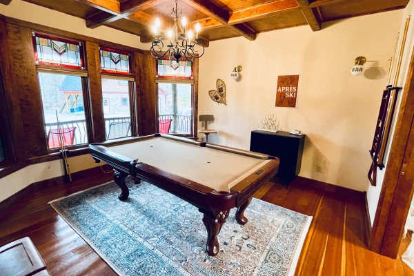 Game Room with Pool Table and Bar