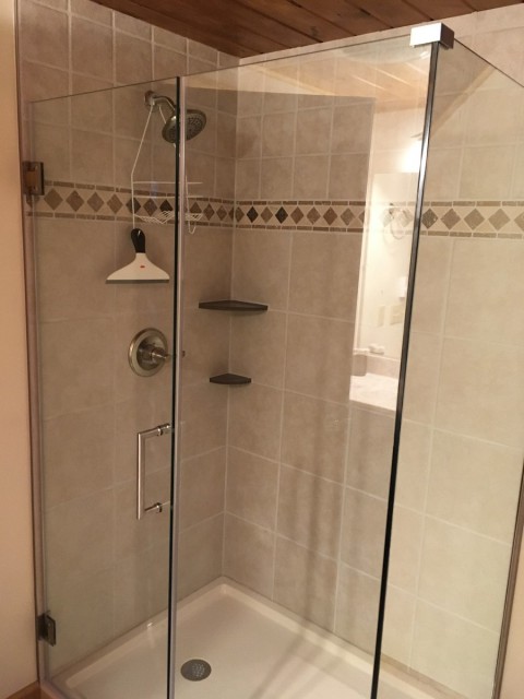 Master bathroom glass shower enclosure