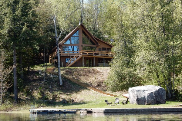 Our beautiful home from the lake.  Quiet and secluded.