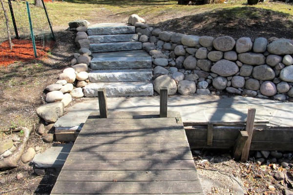 New granite steps to the dock and river