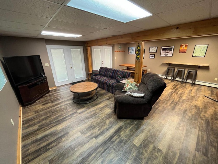 Walkout basement with sofabed, Large screen TV and more